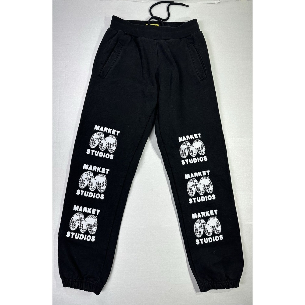 MARKET Studios Black Sweatpants‎ Small Globe Logo Graphic Streetwear Joggers